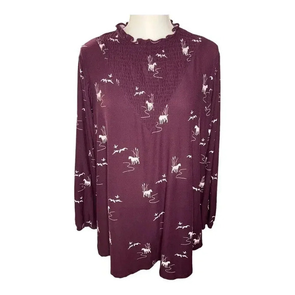 Lularoe Women’s Large Burgundy Clara Smocked Blouse With Retriever Dog Duck Bird - Picture 1 of 5